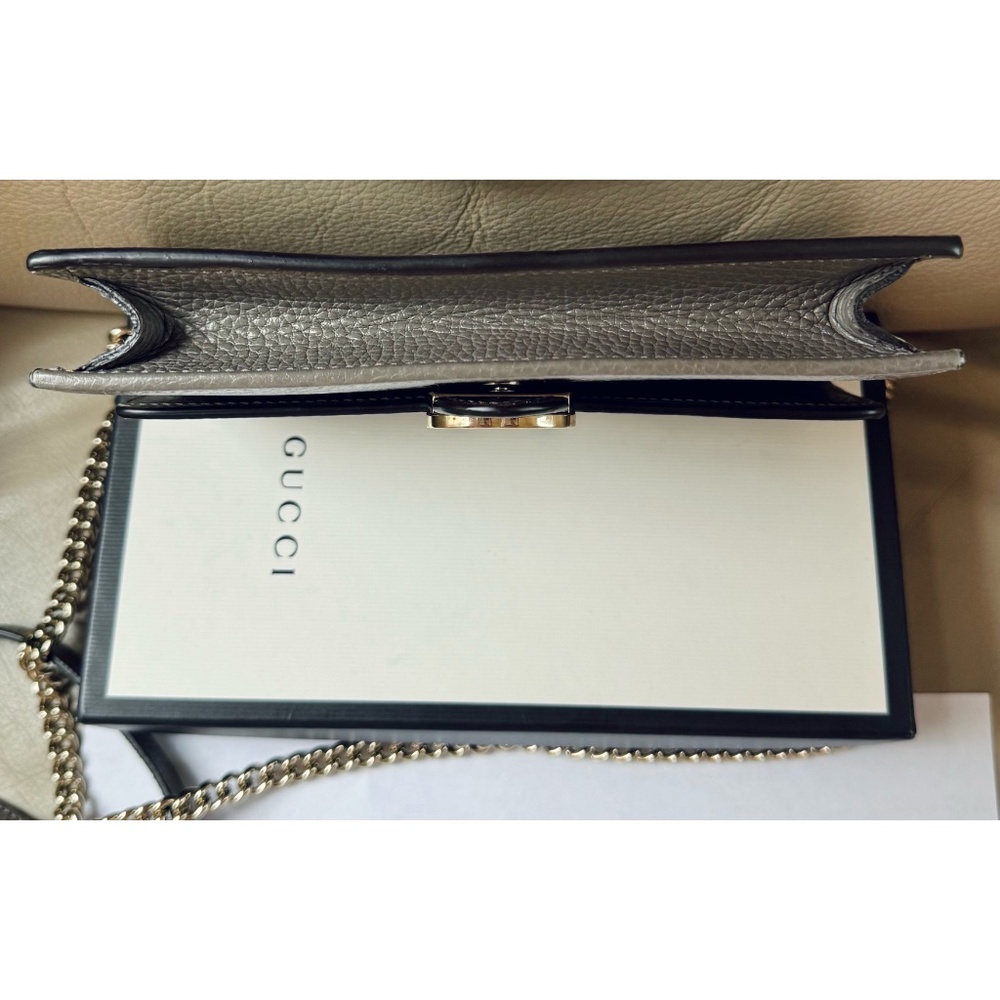 Authentic Gucci Interlocking Dollar Gray Leather Chain Crossbody Clutch Bag - Picture 7 of 12